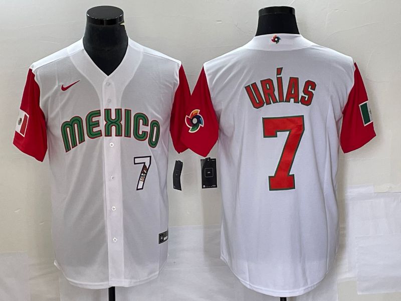 Men 2023 World Cub Mexico 7 Urias White orange Nike MLB Jersey1
